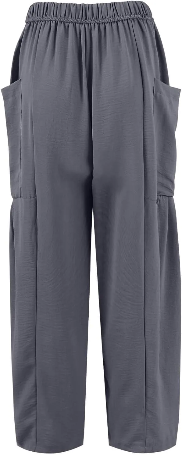 Wide Leg Pants Woman High Waisted Drawstring Pants Summer Beach Vacation Casual Palazzo Lounge Trousers with Pockets