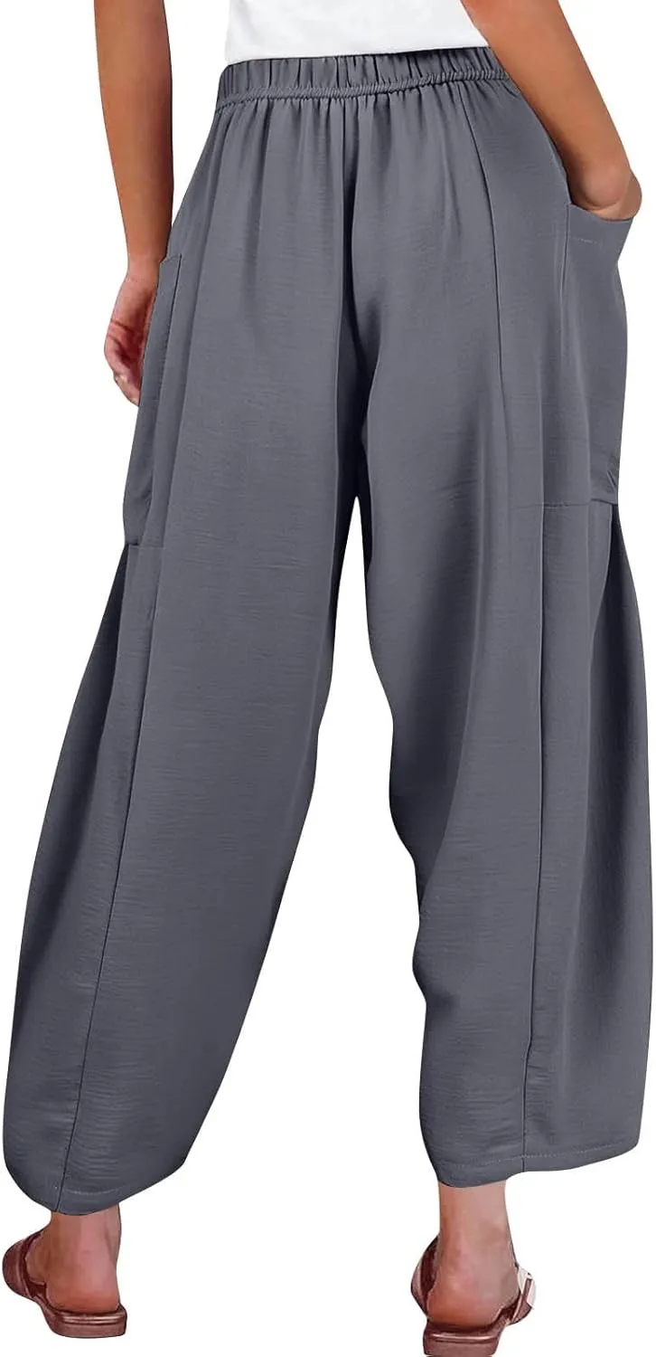 Wide Leg Pants Woman High Waisted Drawstring Pants Summer Beach Vacation Casual Palazzo Lounge Trousers with Pockets