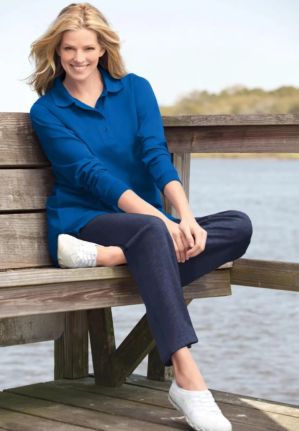Woman Within Plus Size Long-Sleeve Polo Shirt