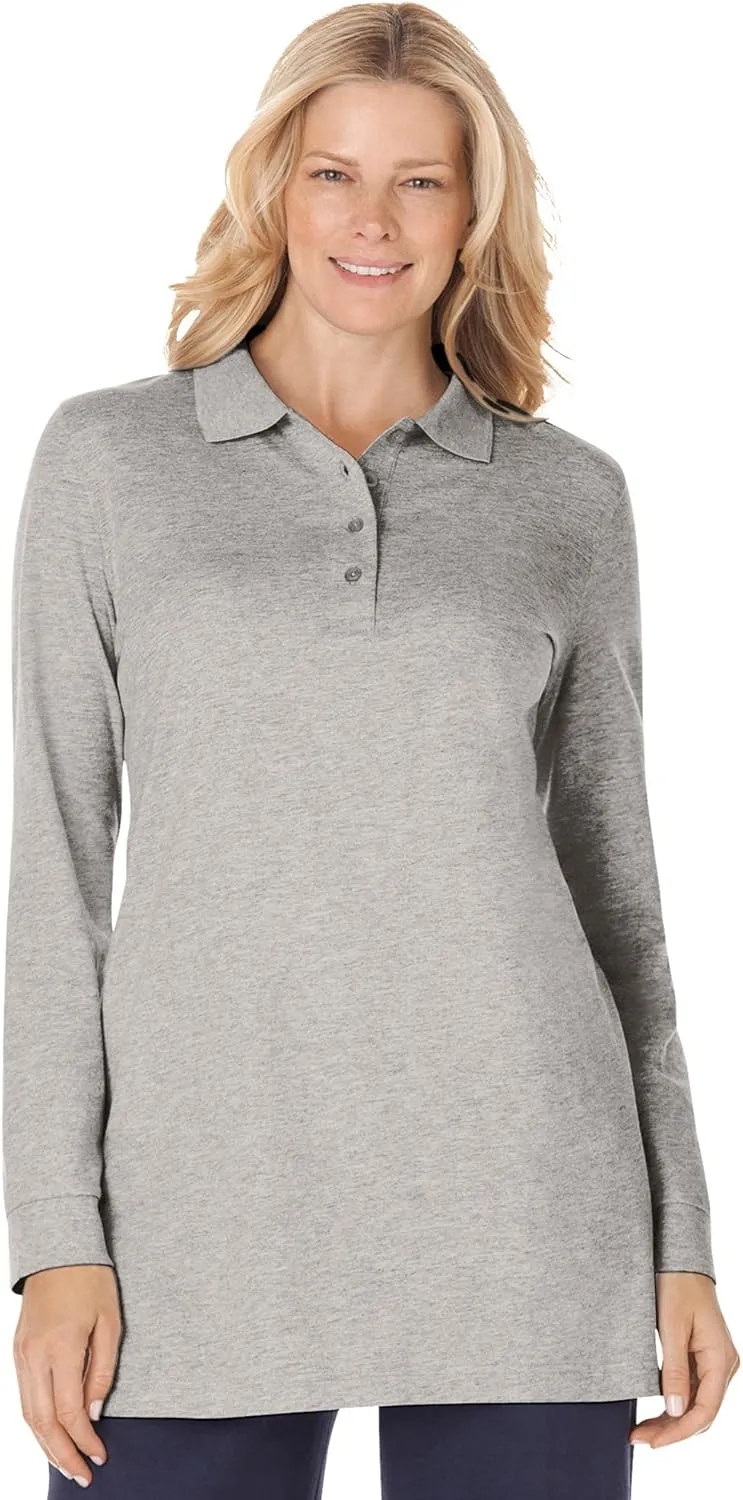 Woman Within Plus Size Long-Sleeve Polo Shirt