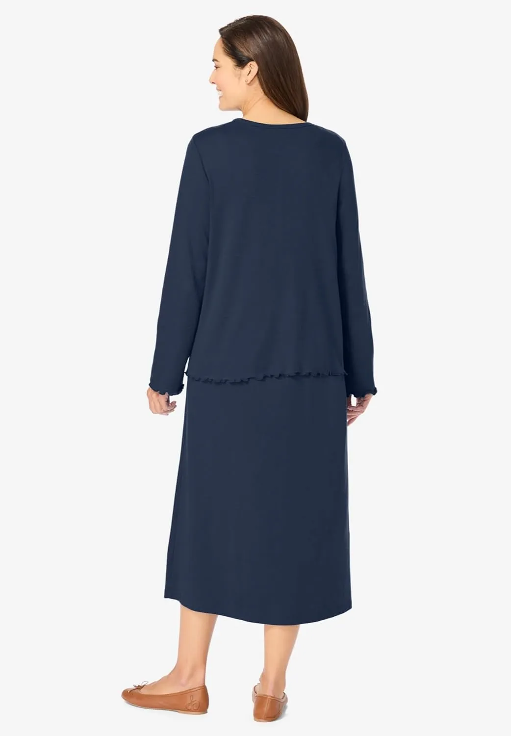 Woman Within Women's Plus Size Lettuce Trim Knit Jacket Dress