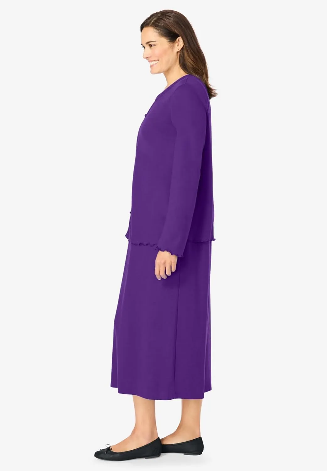 Woman Within Women's Plus Size Lettuce Trim Knit Jacket Dress