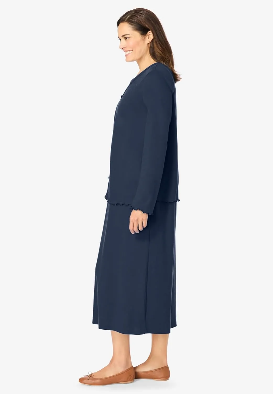 Woman Within Women's Plus Size Lettuce Trim Knit Jacket Dress