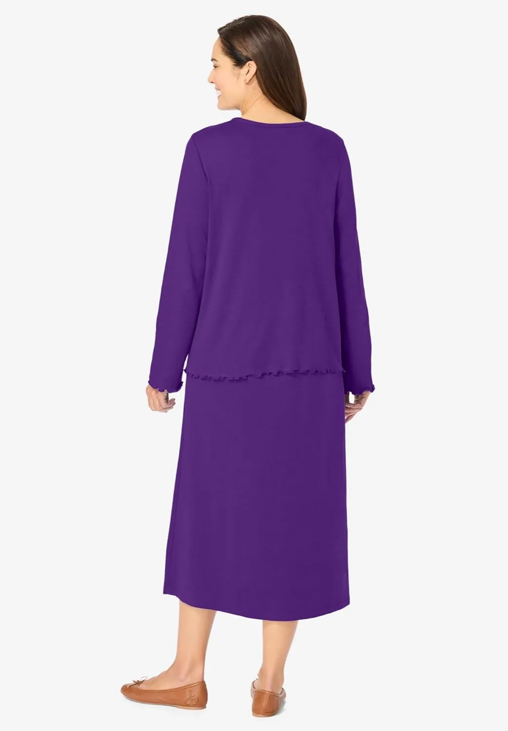 Woman Within Women's Plus Size Lettuce Trim Knit Jacket Dress