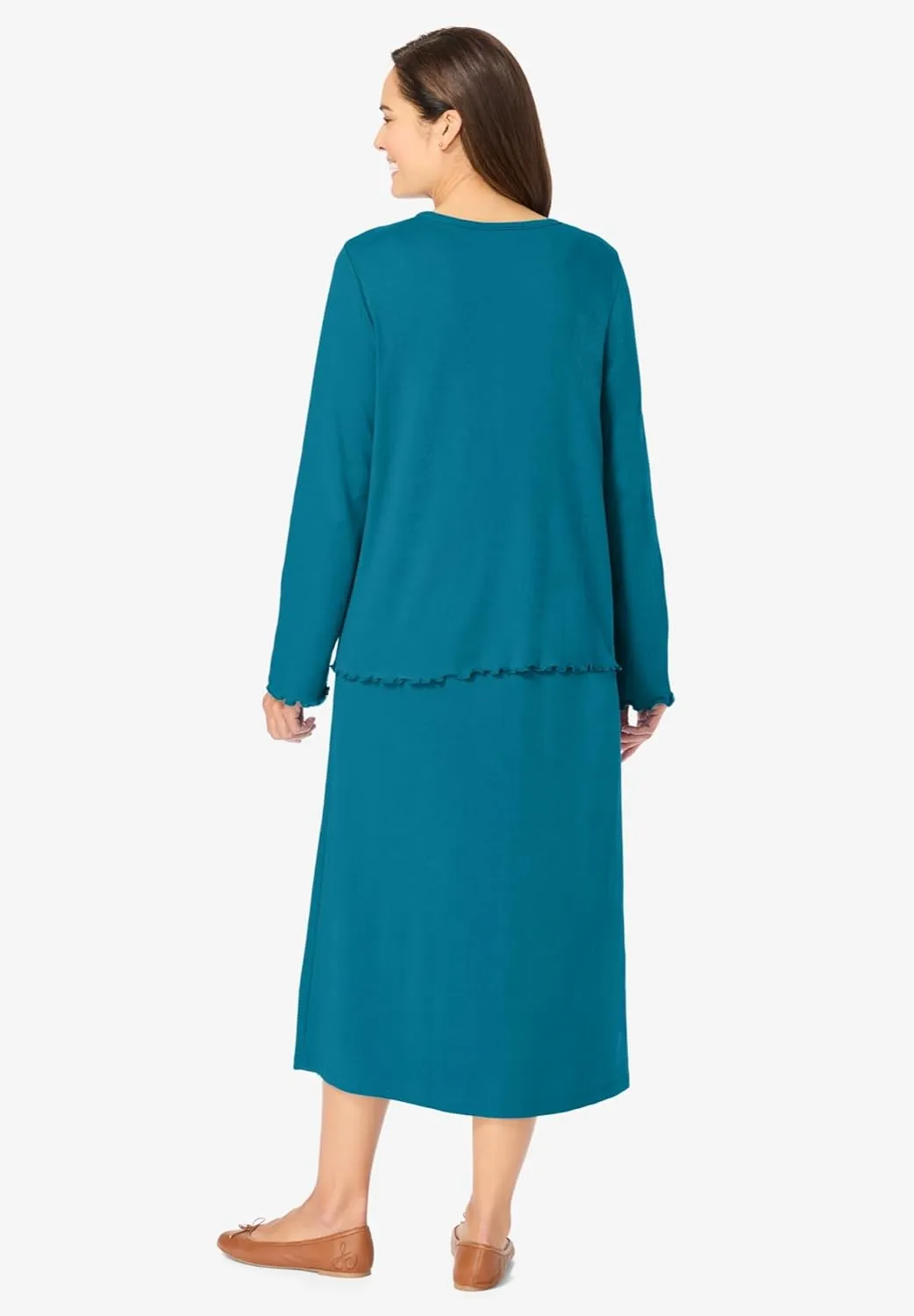 Woman Within Women's Plus Size Lettuce Trim Knit Jacket Dress