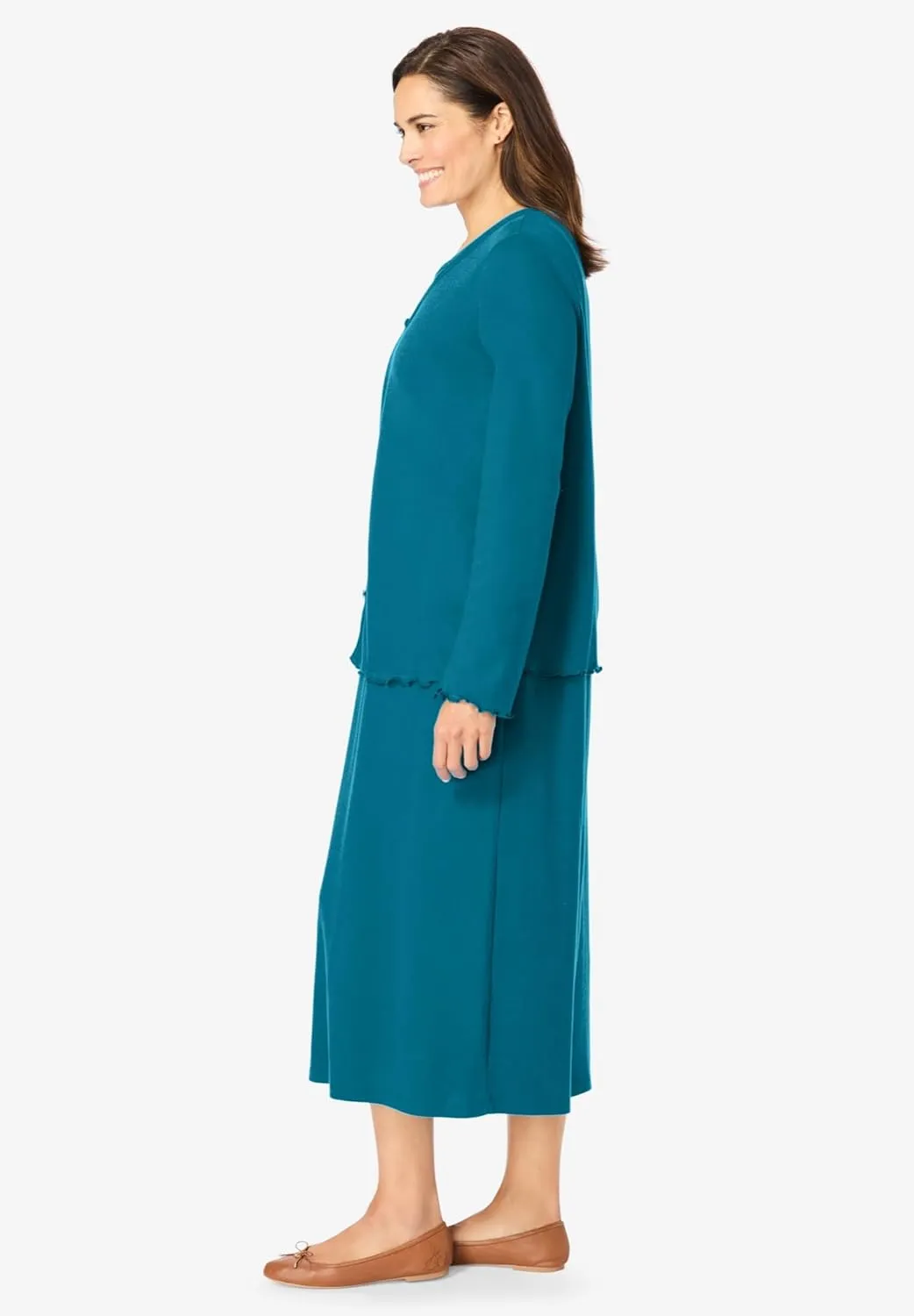 Woman Within Women's Plus Size Lettuce Trim Knit Jacket Dress