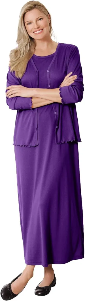 Woman Within Women's Plus Size Lettuce Trim Knit Jacket Dress