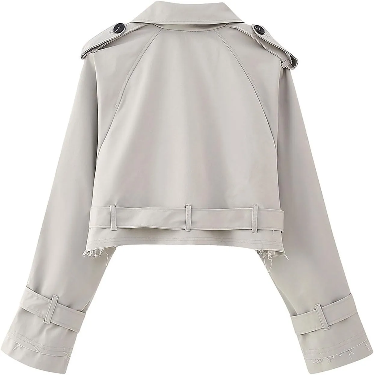 Women Casual Lapel Double Breasted Short Trench Jacket Cropped Pea Coat Outwear With Belt Fall Fashion Loose Overcoat