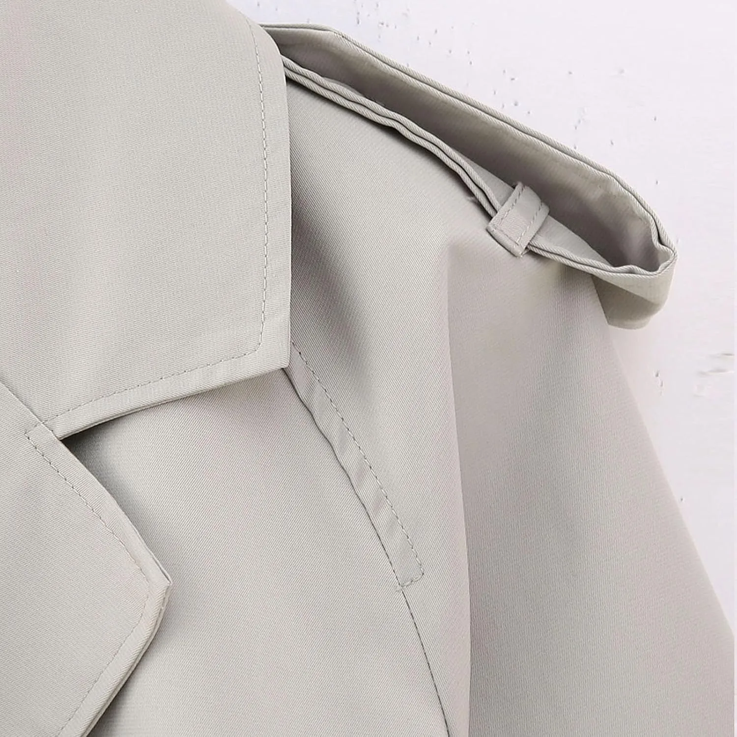 Women Casual Lapel Double Breasted Short Trench Jacket Cropped Pea Coat Outwear With Belt Fall Fashion Loose Overcoat