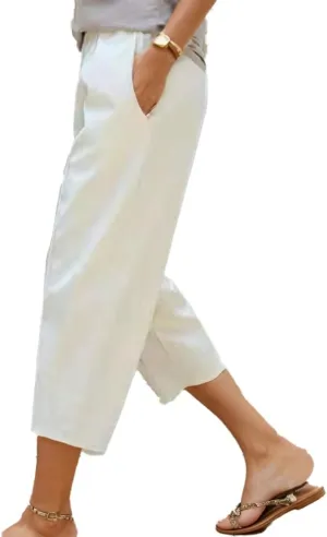 Women Cotton Linen Pants High Waist Harem Pants Casual Loose Solid Color Plus Size Wide Leg Capri with Pockets