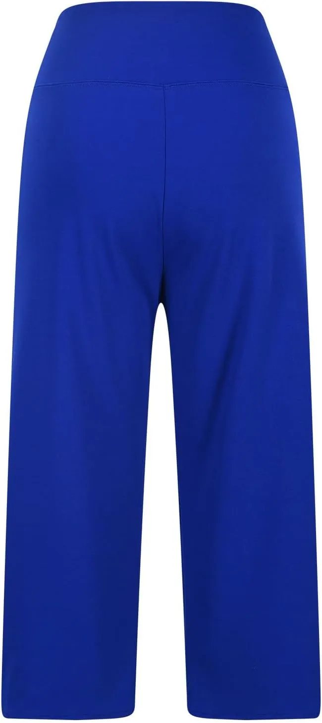 Women Curved Split Hem Capri Pant Summer Casual Loose Yoga Workout Pants Elastic High Waist Crop Trousers for Gym Running