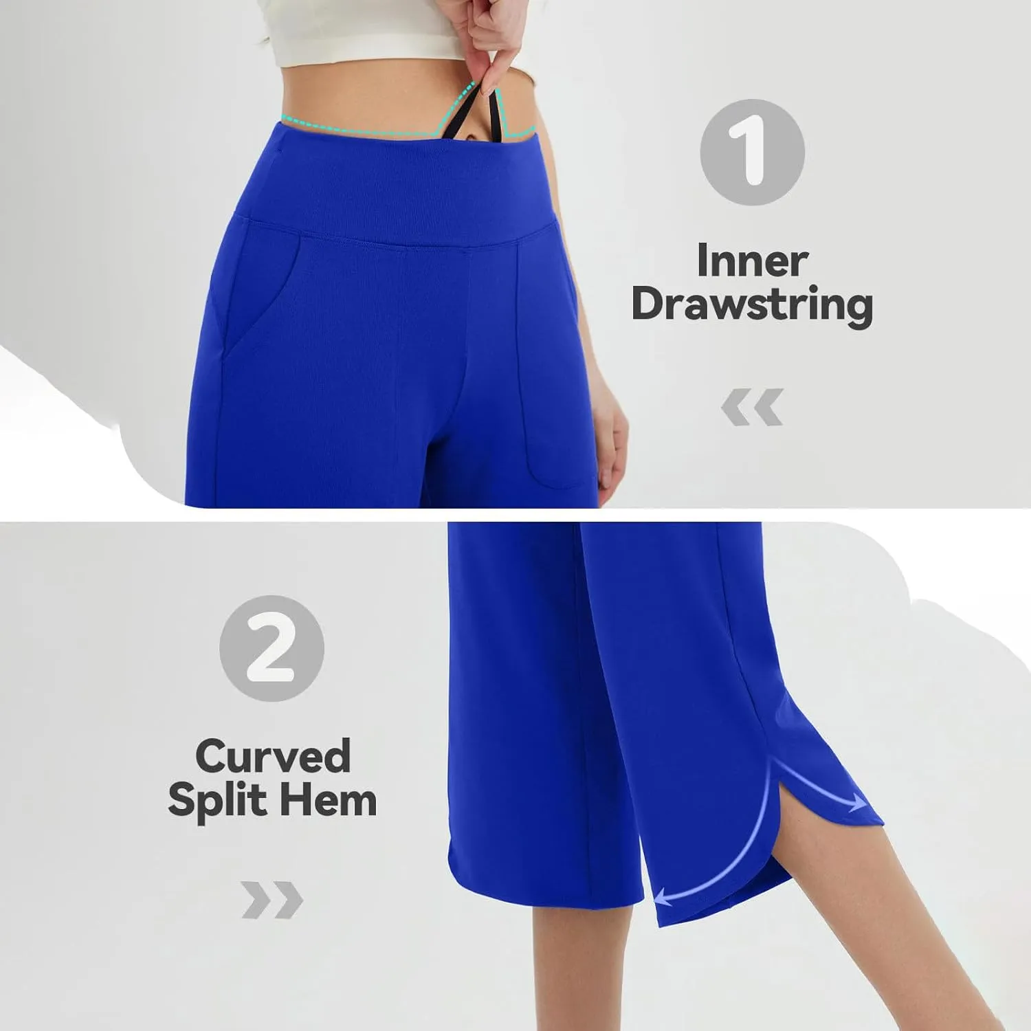 Women Curved Split Hem Capri Pant Summer Casual Loose Yoga Workout Pants Elastic High Waist Crop Trousers for Gym Running