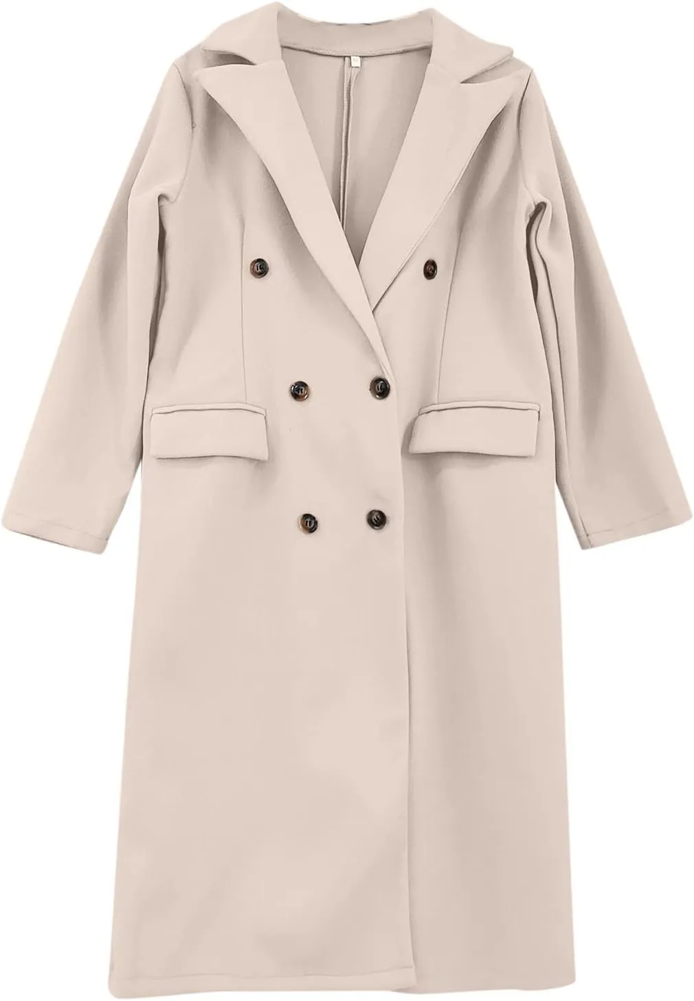 Women Length Trench Notched Lapel Double Breasted Casual Coat Winter Thermal Business Office Work Outwear with Pocket
