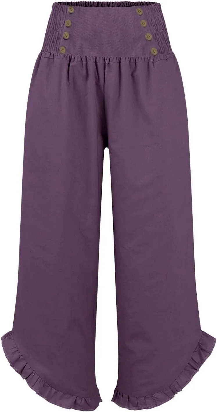 Women Linen Palazzo Pants 2025 Summer High Waisted Wide Leg Pant Pleated Beach Travel Trousers with Pockets