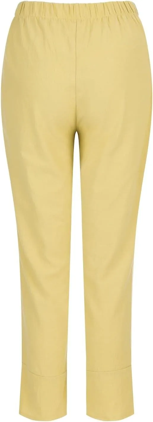 Women Linen Pants Summer Boho Wide Leg High Waist Pants Drawstring Loose Fit Women's Cotton Linen Leggings with Pockets