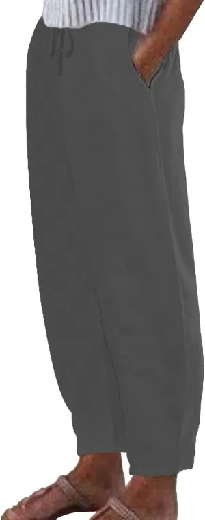 Women Linen Summer Capri Pants 2025 Casual Trendy Solid Wide Leg Elastic Waist Cropped Trousers Comfy Beachwear Pants