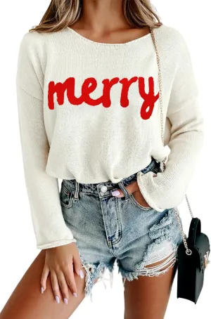 Women Merry Christmas Sweater Long Sleeve Xmas Knitted Top Funny Holiday Graphic Pullover Tops 2024 Trendy