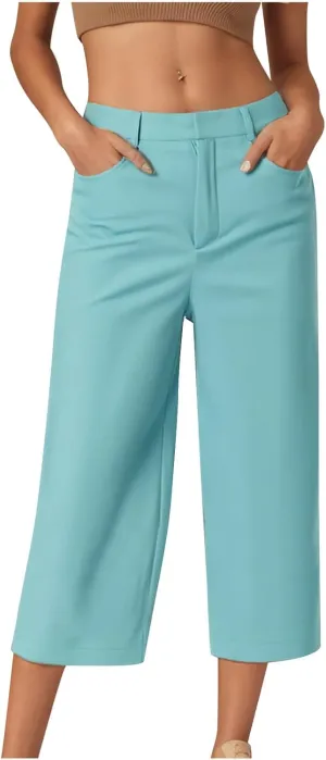 Women Straight Leg Dress Pants Summer Business Casual Work Capri Pant High Waist Stretchy Trousers Loose Office Slacks Bottom