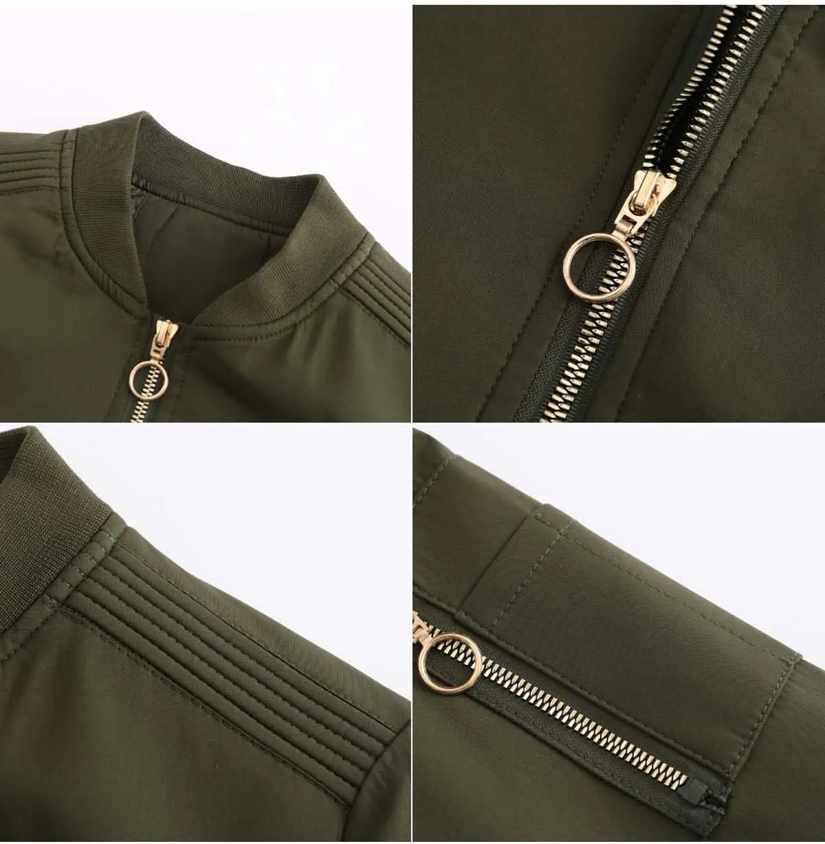 Women's Bomber Jacket Lightweight Varsity Zip Up Coat Casual Long Sleeve Windbreaker