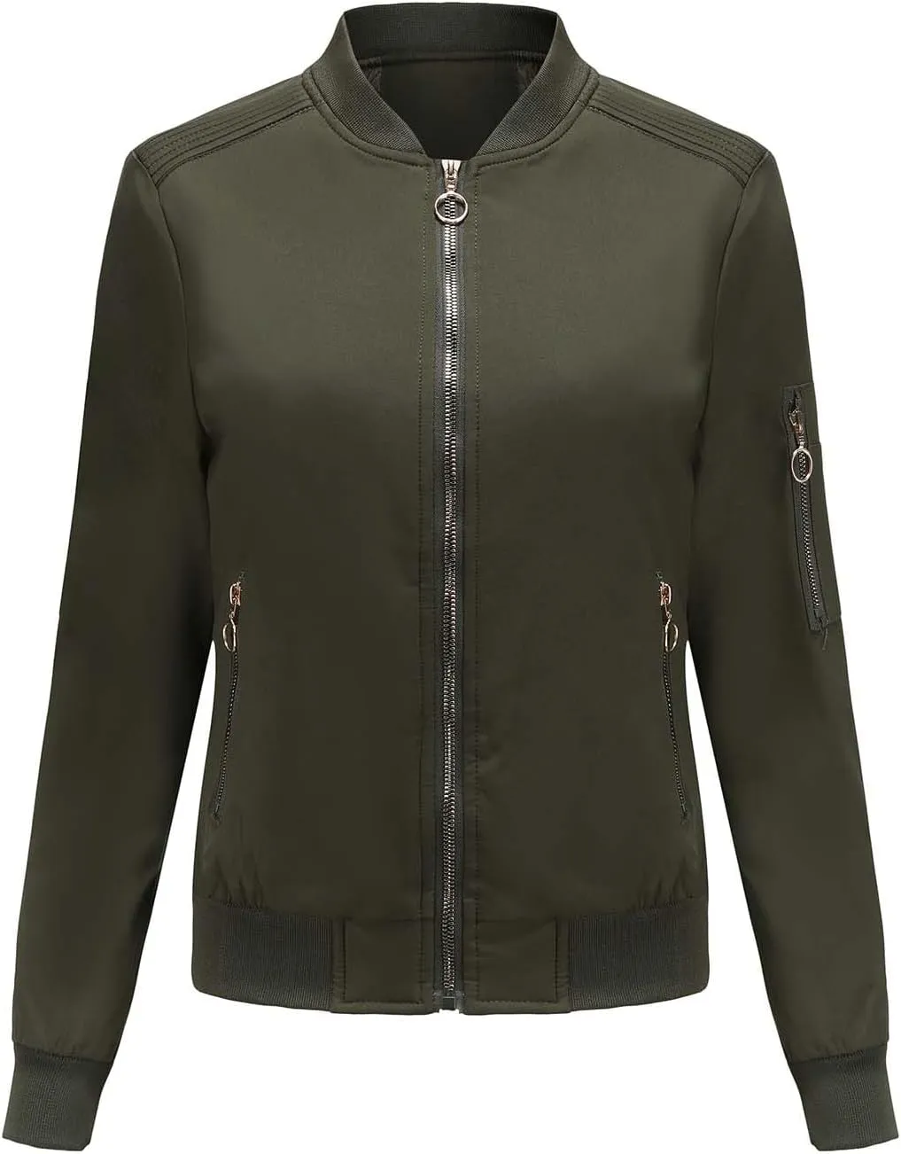 Women's Bomber Jacket Lightweight Varsity Zip Up Coat Casual Long Sleeve Windbreaker