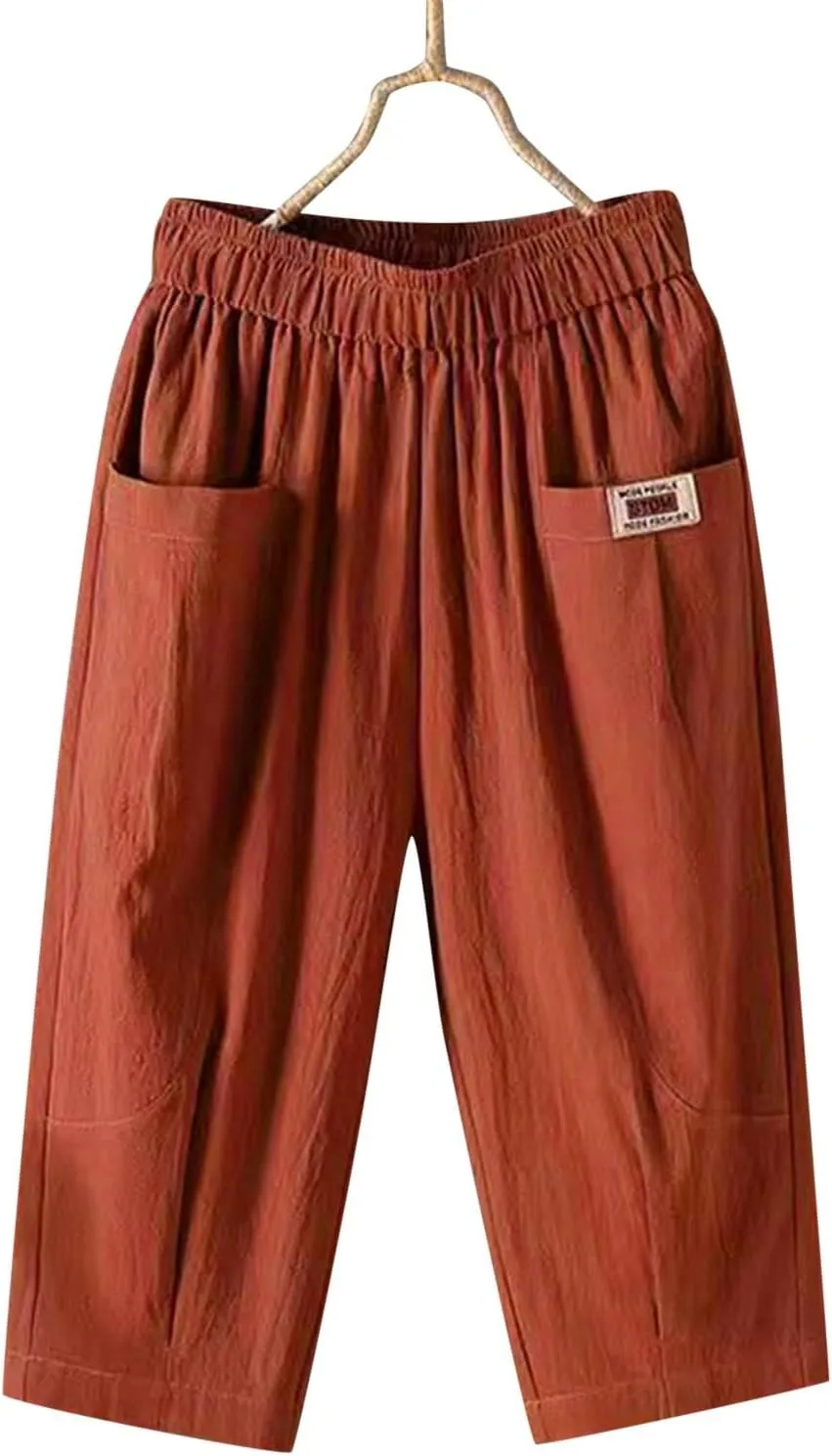 Women's Cotton Linen Carpi Pants Summer Wide Leg Casual Loose Lightweight High Waisted Pants Trousers with Pockets