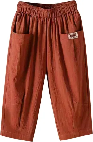 Women's Cotton Linen Carpi Pants Summer Wide Leg Casual Loose Lightweight High Waisted Pants Trousers with Pockets
