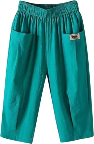 Women's Cotton Linen Carpi Pants Summer Wide Leg Casual Loose Lightweight High Waisted Pants Trousers with Pockets