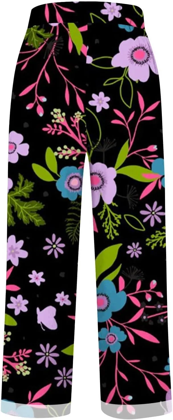 Womens Cotton Linen Pants 2025 Women'sPrinted Loose Pocket Casual Cotton and Linen Pants Vacation Beach Pants Flowy