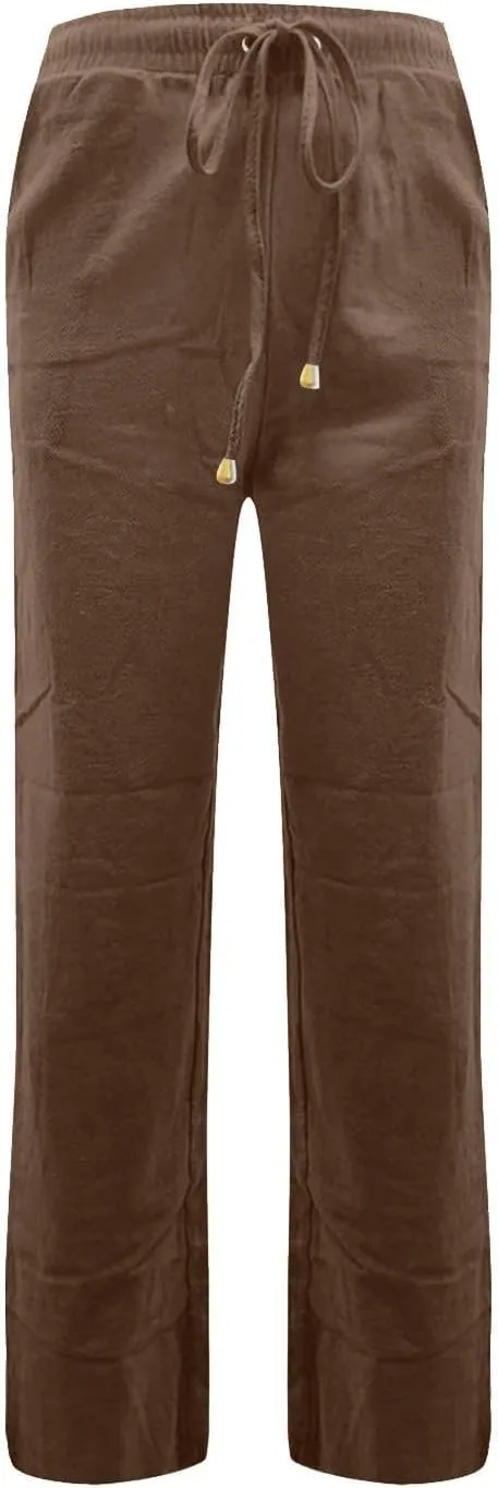 Women's Cotton Linen Pants,Spring Summer Casual Loose Lightweight Flowy Beach Pants with Pockets