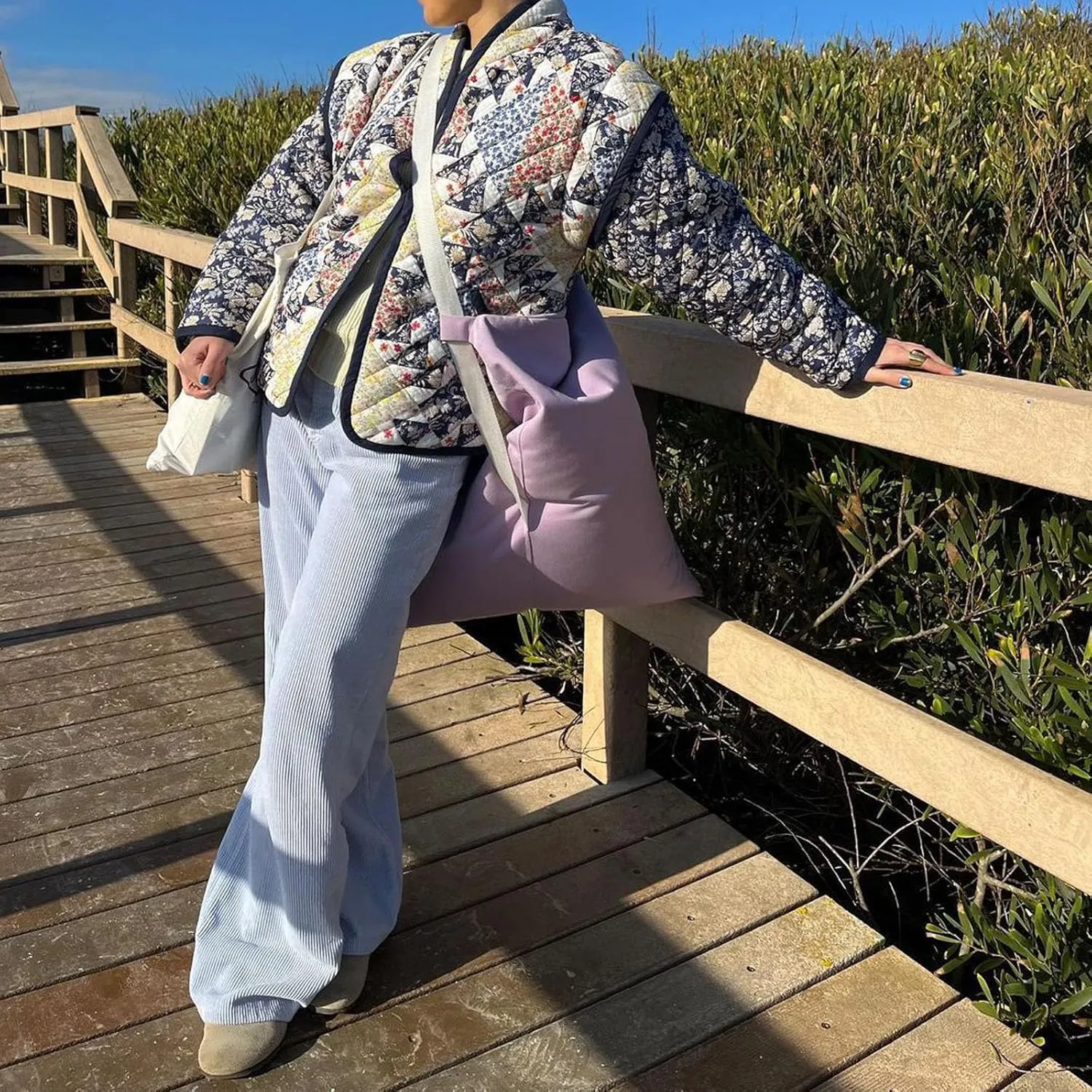 Women's Cropped Puffer Quilted Jacket, Vintage Floral Printed, Lightweight Open Front Short Jacket Coat Outwear