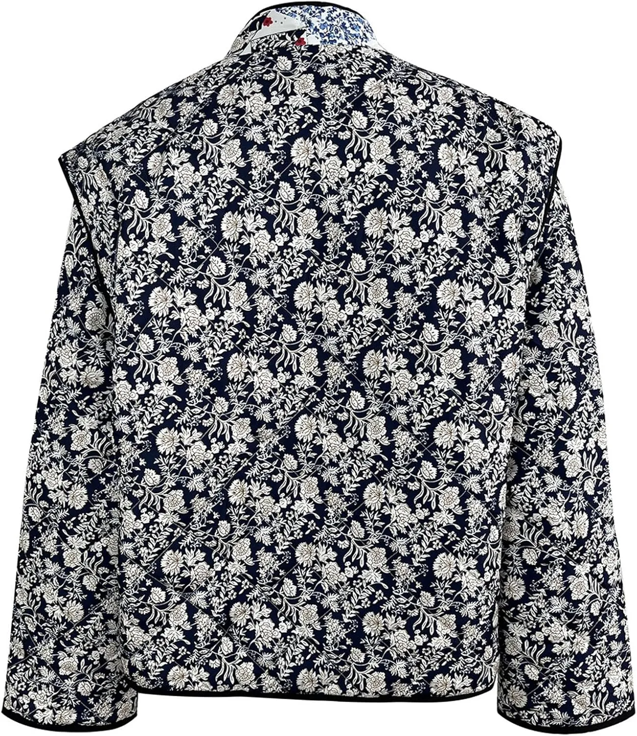 Women's Cropped Puffer Quilted Jacket, Vintage Floral Printed, Lightweight Open Front Short Jacket Coat Outwear