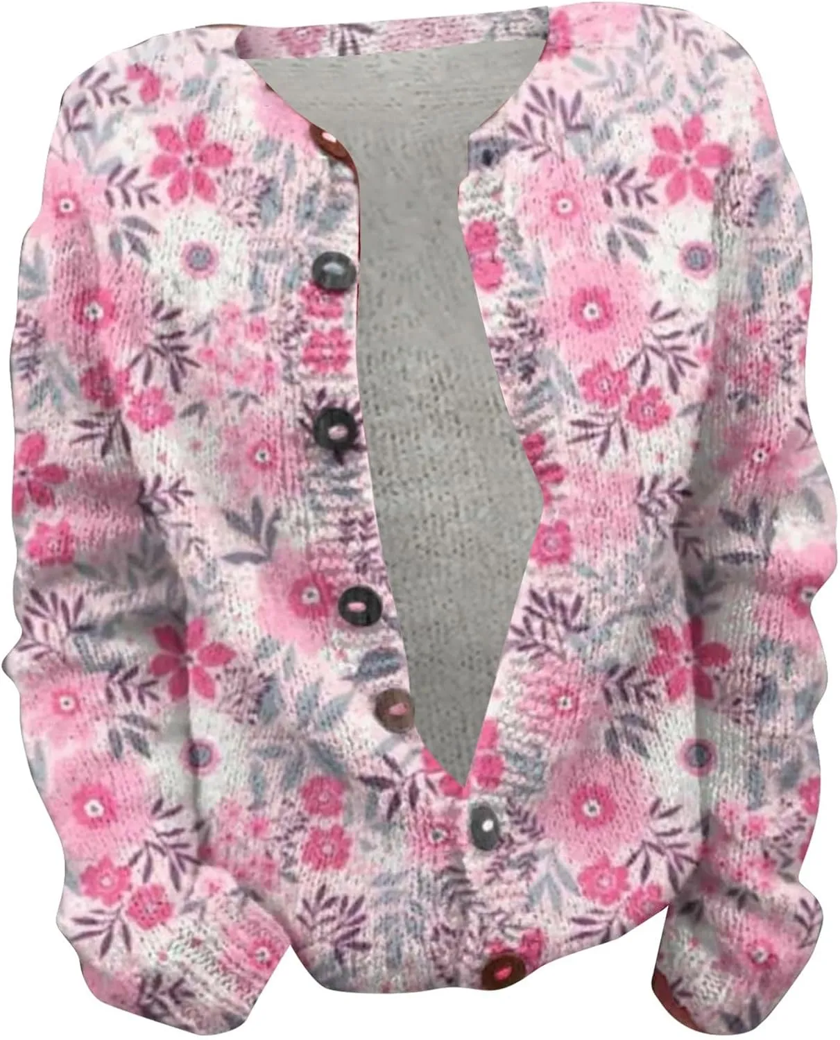 Women's Cute Pattern Printed Sweater Cardigan Long Sleeve Button Open Love Heart Knitted Sweater Outwear Coat