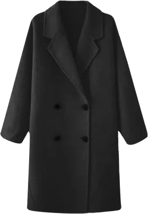 Women's Elegant Double-Breasted Pea Coats Lapel Collar Trench Coat Winter Long Overcoat Outerwear