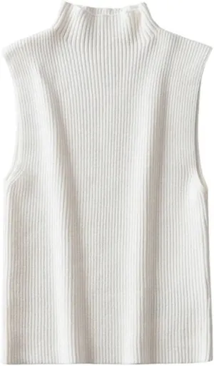 Women's Four Seasons Solid Color Slim Ribbed Knitted Vest Retro Sleeveless Camisole