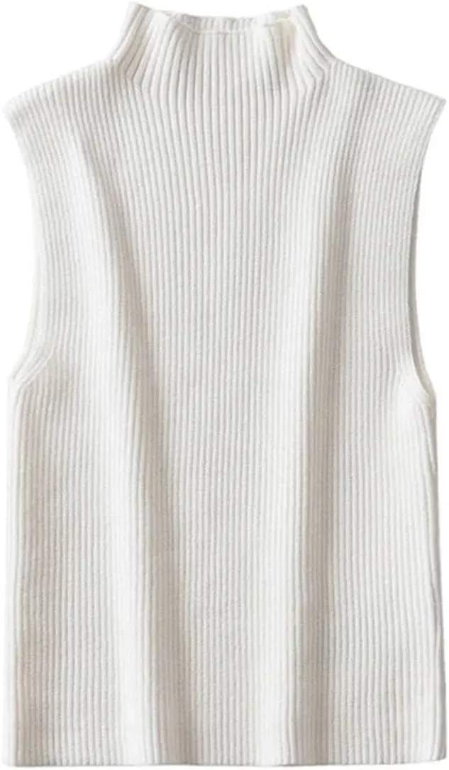 Women's Four Seasons Solid Color Slim Ribbed Knitted Vest Retro Sleeveless Camisole