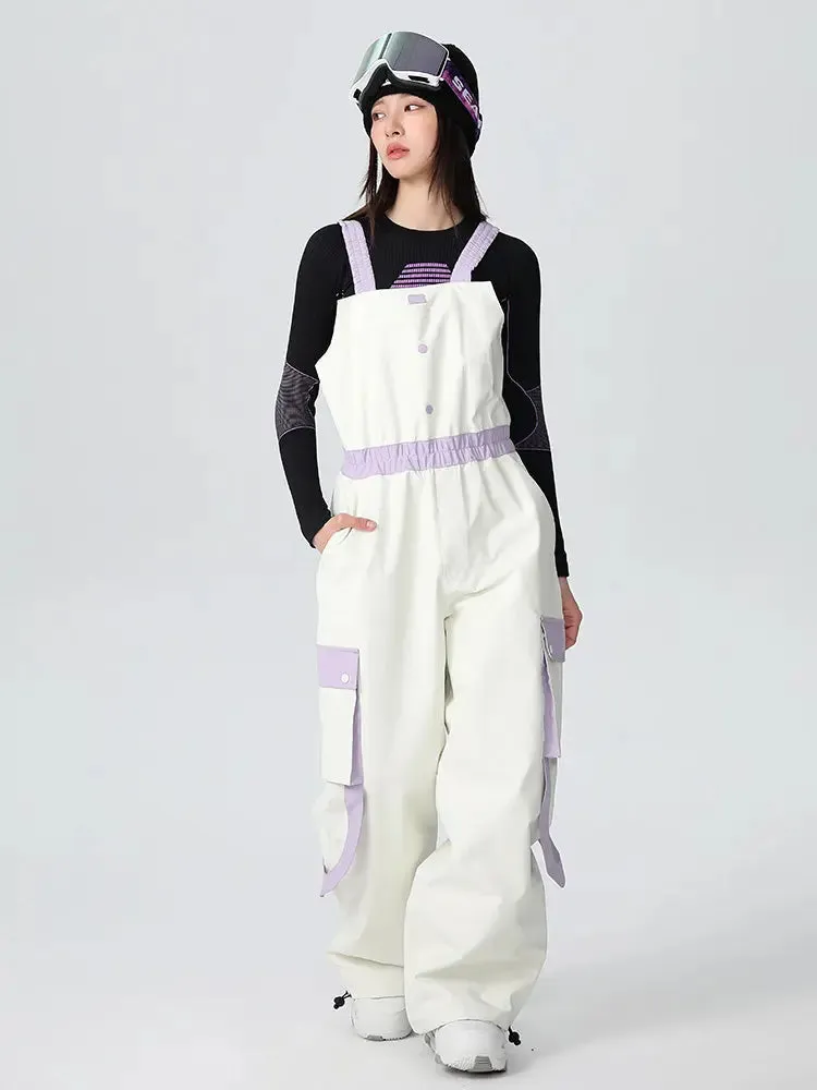 Women's High Waist Snow Bib Overalls Baggy Ski Pants