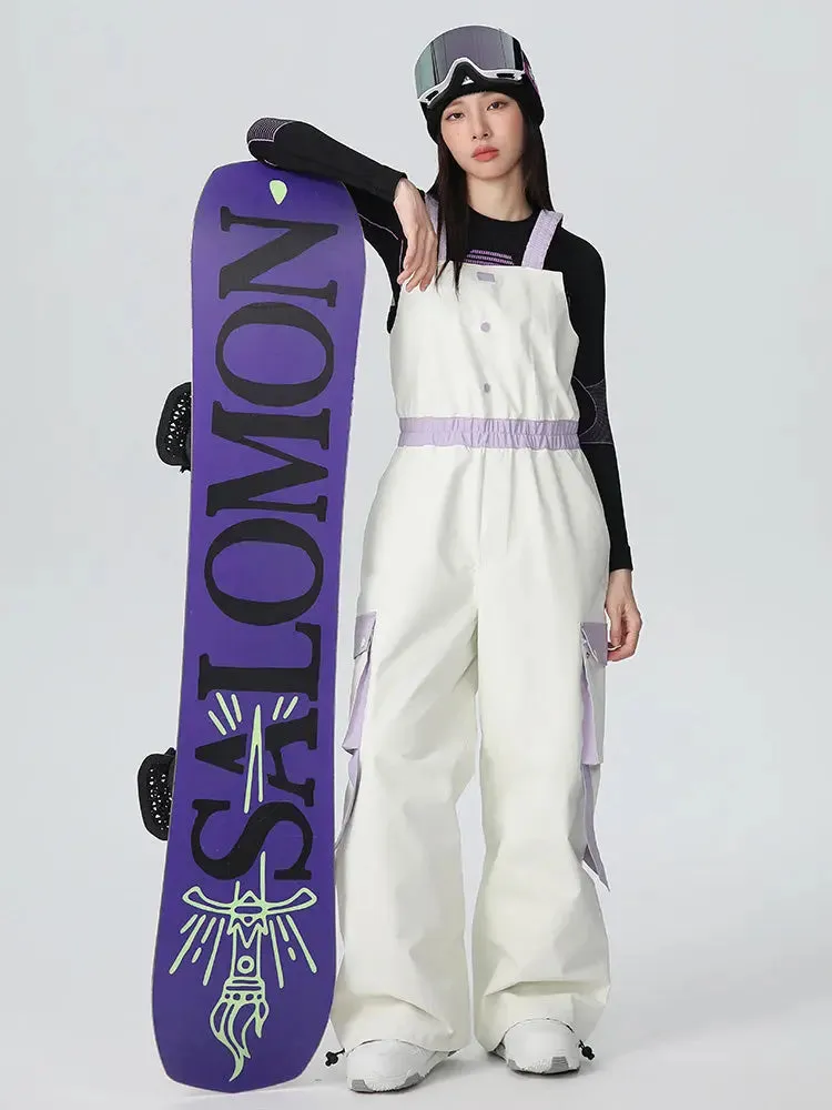 Women's High Waist Snow Bib Overalls Baggy Ski Pants
