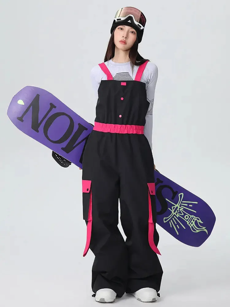 Women's High Waist Snow Bib Overalls Baggy Ski Pants