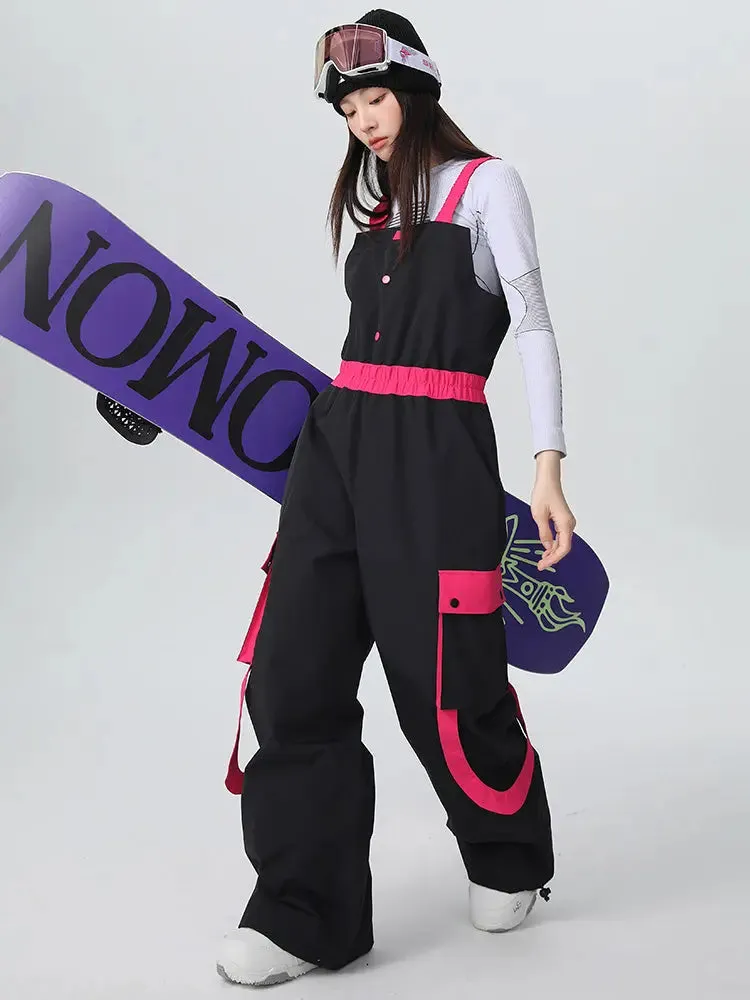 Women's High Waist Snow Bib Overalls Baggy Ski Pants