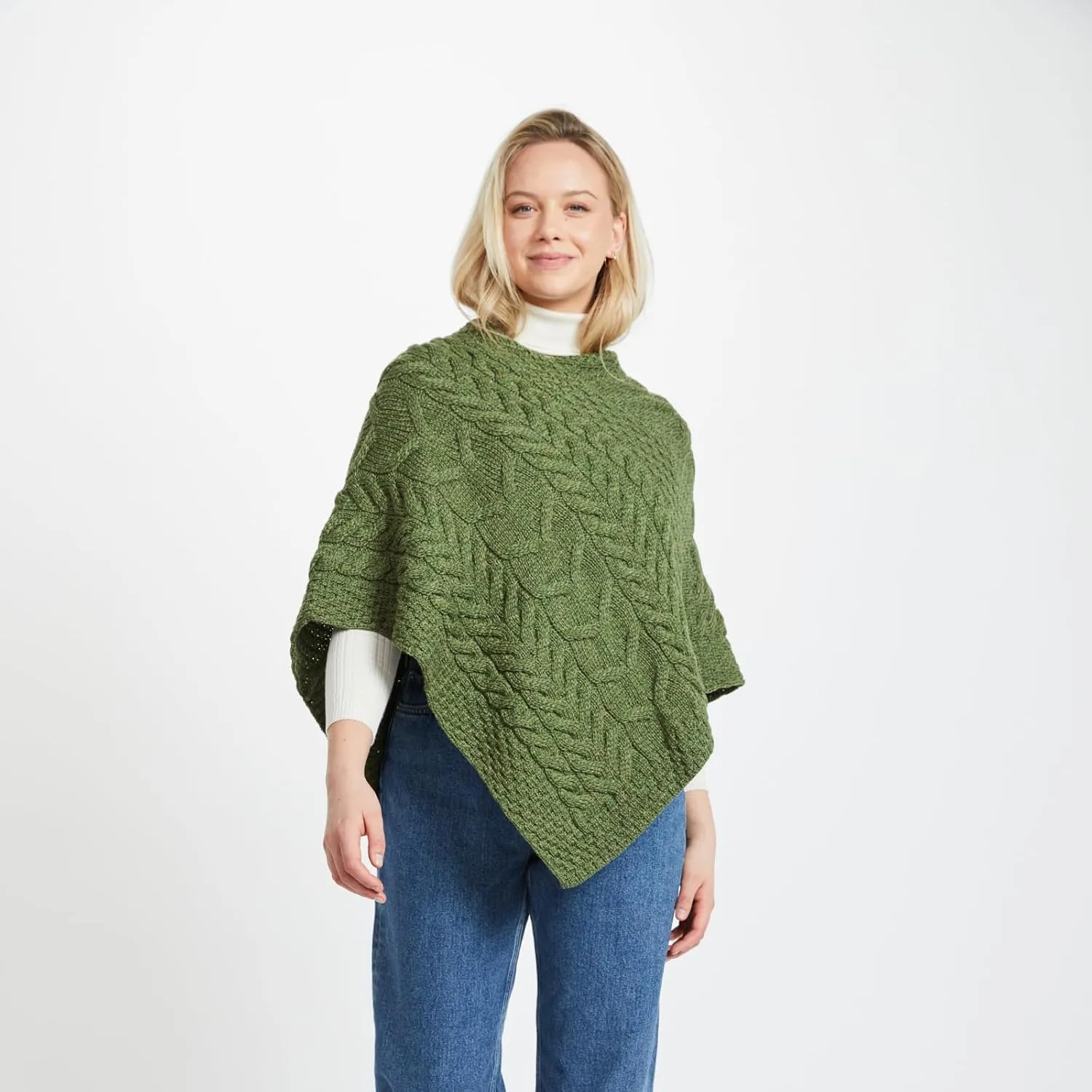 Women's Irish Cable Knit Poncho, 100% Supersoft Merino Wool, Made in Ireland, One Size, Aasleagh Falls