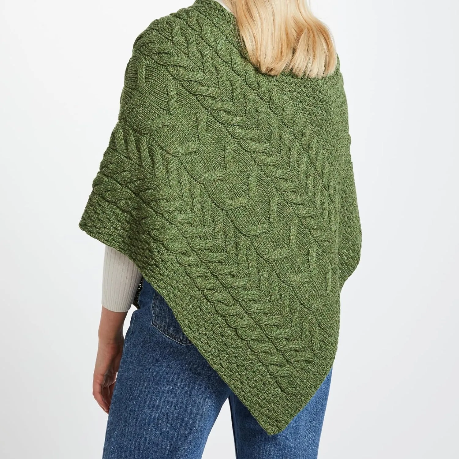 Women's Irish Cable Knit Poncho, 100% Supersoft Merino Wool, Made in Ireland, One Size, Aasleagh Falls