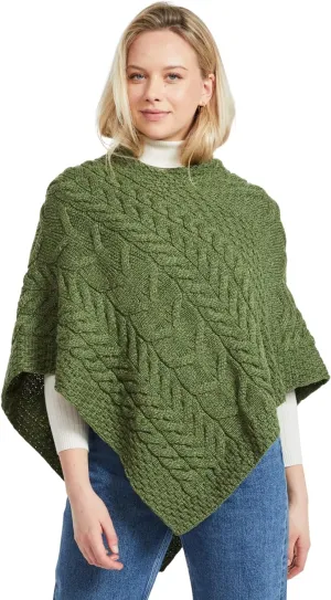 Women's Irish Cable Knit Poncho, 100% Supersoft Merino Wool, Made in Ireland, One Size, Aasleagh Falls