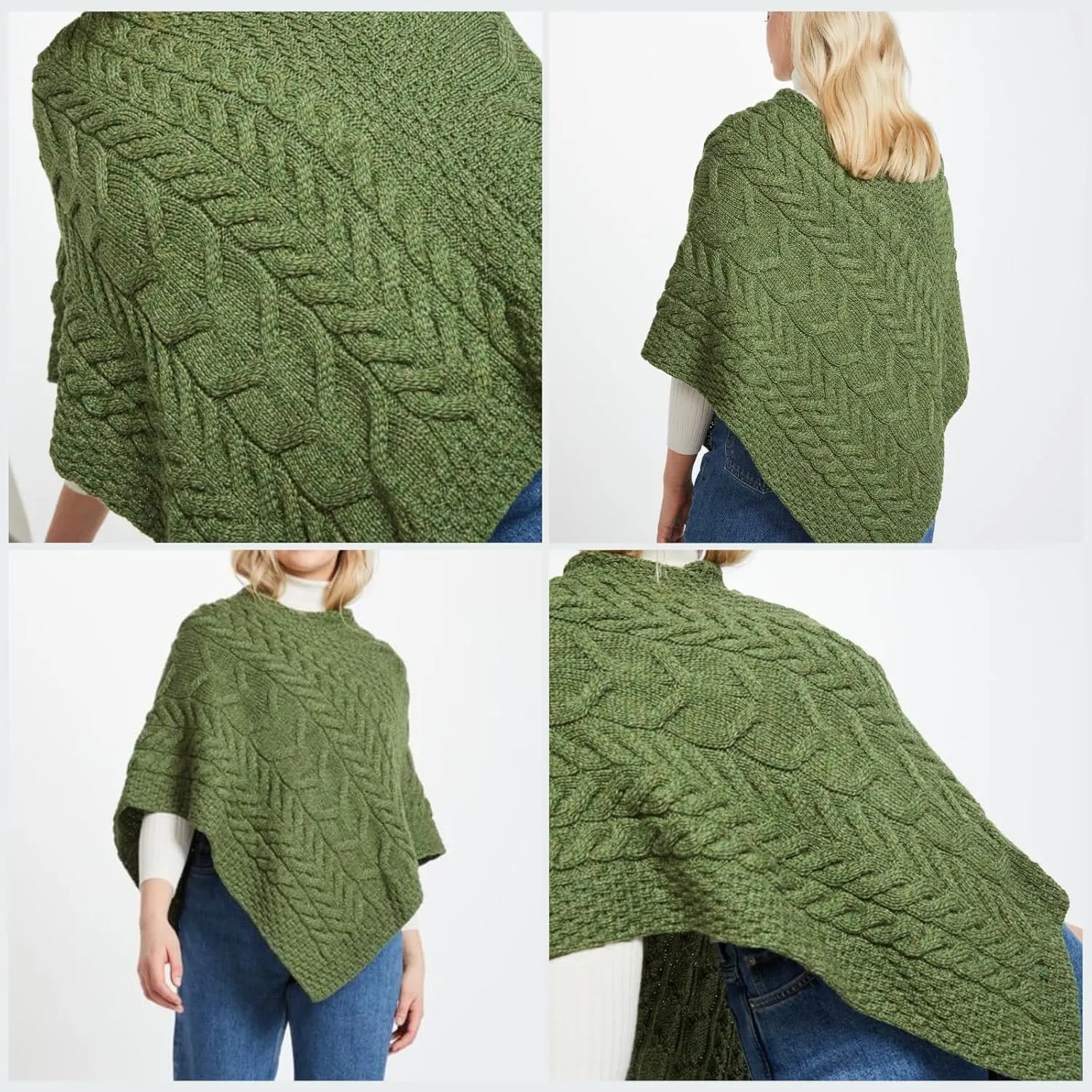 Women's Irish Cable Knit Poncho, 100% Supersoft Merino Wool, Made in Ireland, One Size, Aasleagh Falls