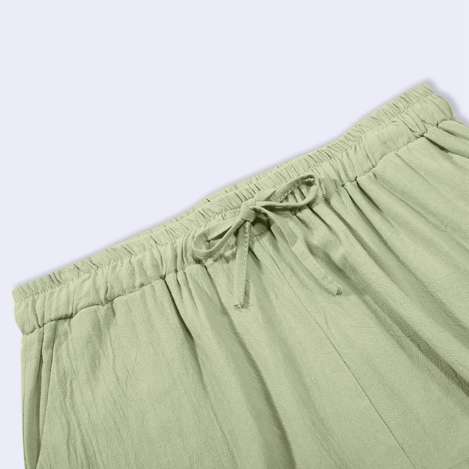 Women's Linen Pants Casual 2025 Solid Loose Drawstring Pants Elastic Waist Straight Leg Baggy Trousers with Pockets