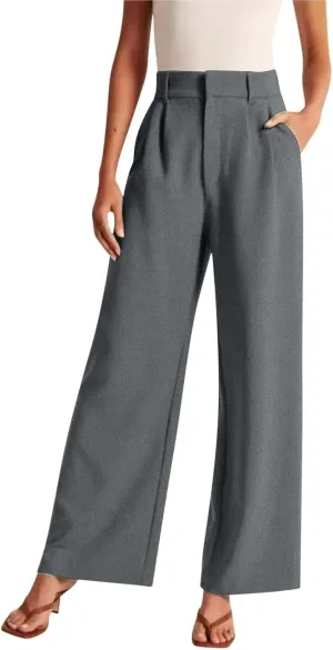 Women's Linen Wide Leg Pants High Waist Work Business Trousers Casual Long Suit Office Straight Pants