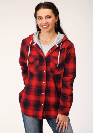 WOMENS LONG SLEEVE SNAP THERMAL LINED FLANNEL SHIRT JACKET