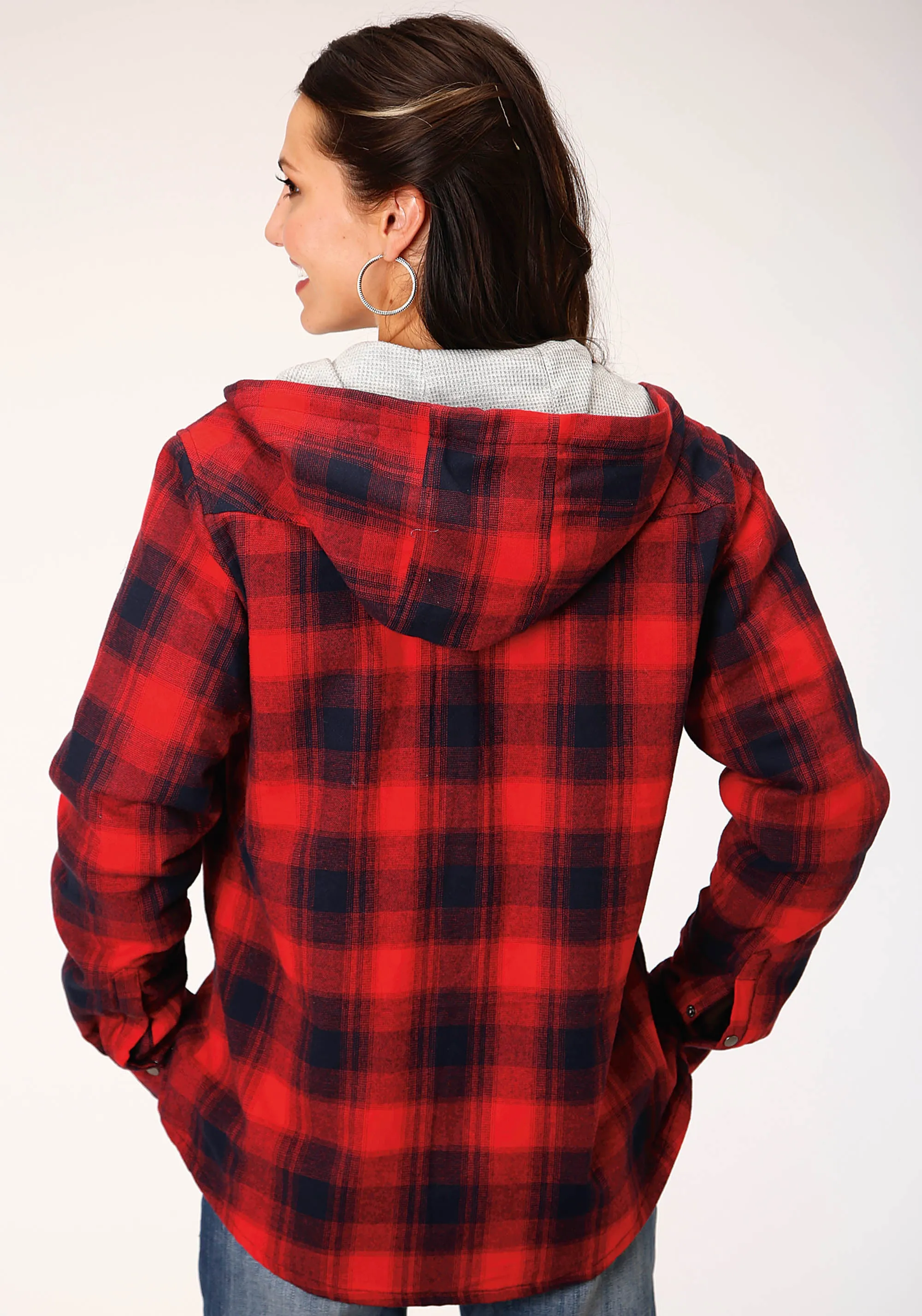 WOMENS LONG SLEEVE SNAP THERMAL LINED FLANNEL SHIRT JACKET