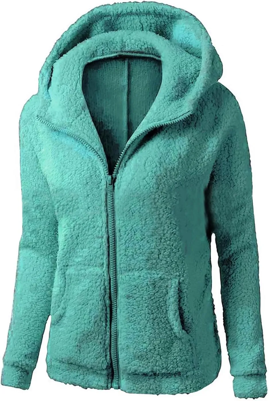 Womens Long Sleeve Zip Up Fuzzy Hoodie Trendy Thermal Jackets with Pockets Casual Sherpa Fleece Lined Lapel Outwears