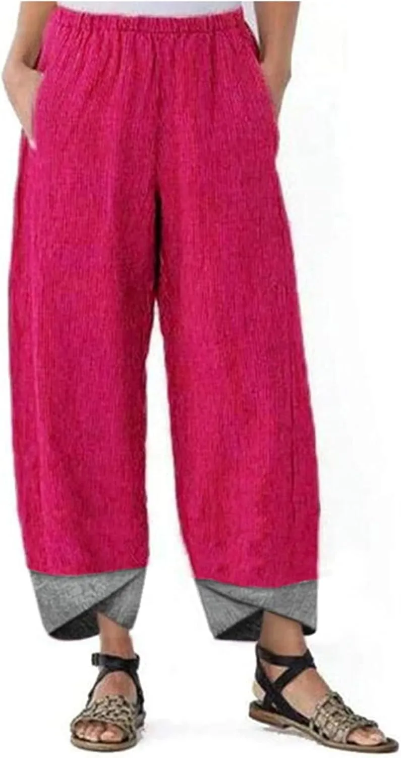 Womens Palazzo Pants 2024 Summer Elastic High Waist Pants Casual Loose Fit Breathable Wide Leg Capris Women Pants