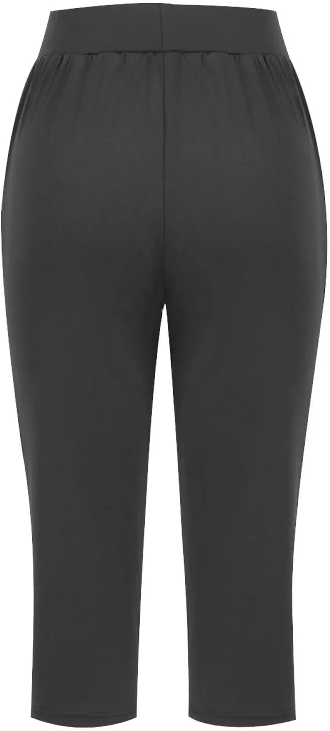 Women's Pants, High Waist Capri Pants with Pockets Wide Leg Cropped Casual
